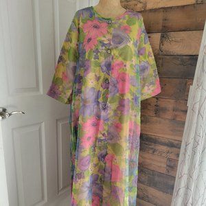 Roberta Lynn California Vintage Housecoat 50s 60s Floral Sheer L